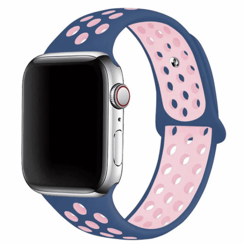 Apple Watch Band – Sport Dusty Blue w/ Pink Holes