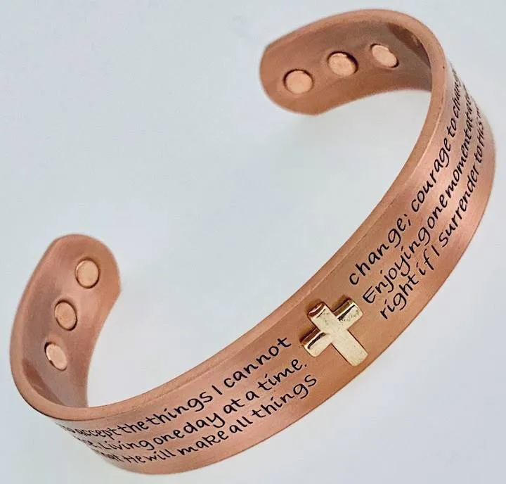 Copper Cuff Bangle - Cross - Serenity Prayer