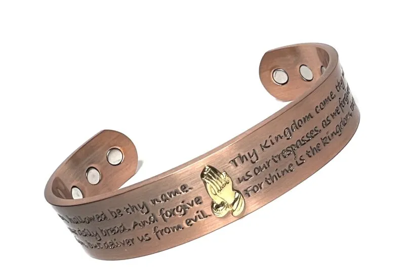 Copper Cuff Bangle - Praying Hands - Lords Prayer