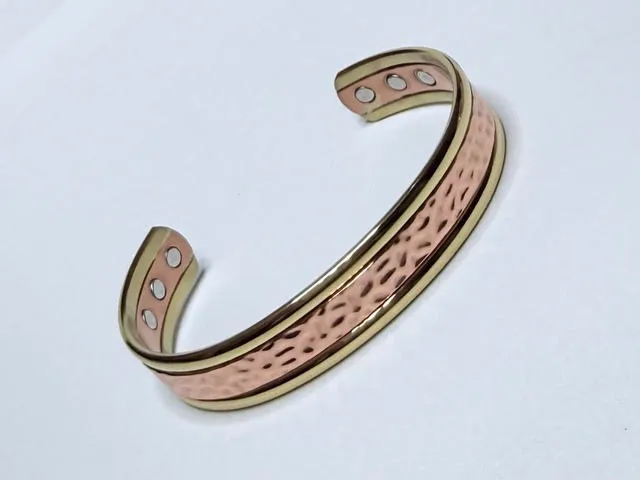 Copper Cuff Bangle - Hammered Brass Edge