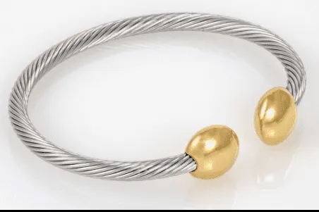 Stainless Steel Bangle – Classic Cable Gold Ends