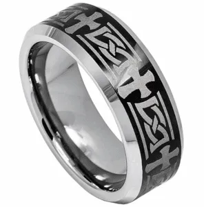 Tungsten Ring – Black Keltic Cross