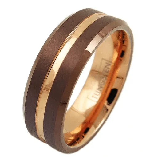 Tungsten Ring – Bronze/Copper w/Rose Infinity Stripe